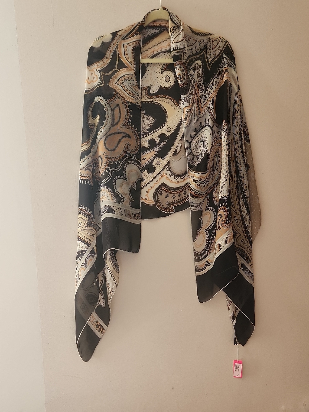 Leonard Paris Paisley Sheer Silk Scarf/Shawl in Black and Cream 70x180 cm